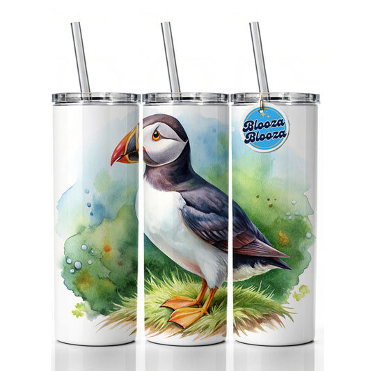 Puffin Bird Watercolor Skinny Tumbler 20oz with Straw Insulated Water Bottle Gift