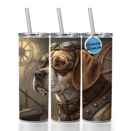 Puggle Dog Steampunk Skinny Tumbler 20oz with Straw Insulated Water Bottle Gift