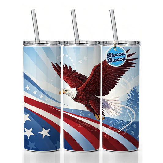 Red Blue White Patriotic Bald Eagle Skinny Tumbler 20oz with Straw Insulated Water Bottle Gift