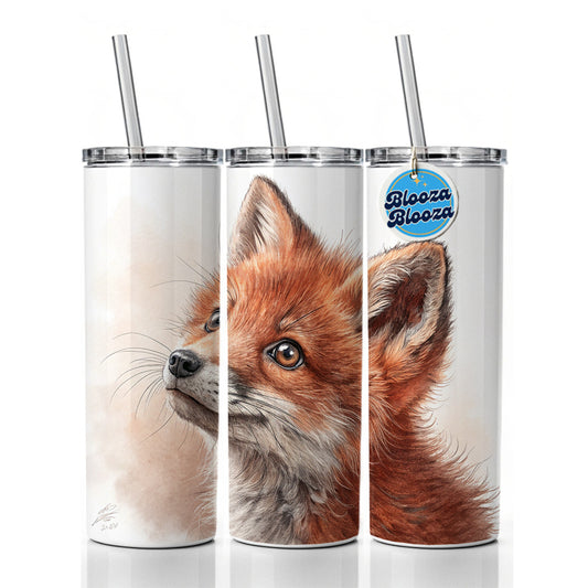 Red Fox Kit Illustration Skinny Tumbler 20oz with Straw Insulated Water Bottle Gift