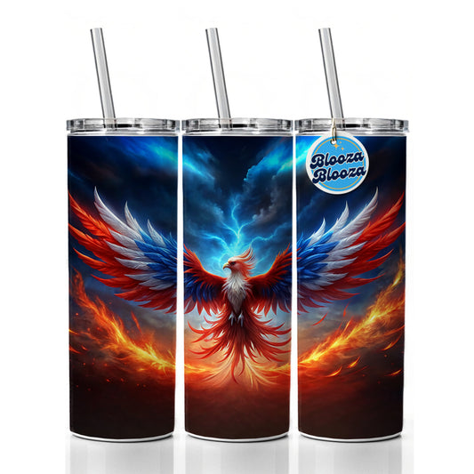 Red White And Blue Phoenix Rising Skinny Tumbler 20oz with Straw Insulated Water Bottle Gift