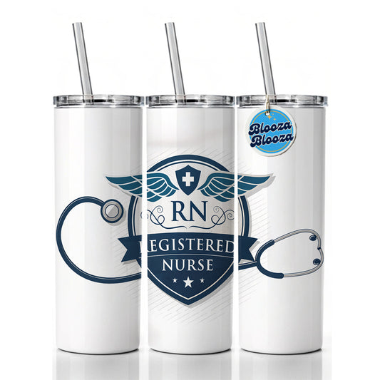 RN Registered Nurse Medical Hospital Skinny Tumbler 20oz with Straw Insulated Water Bottle Gift