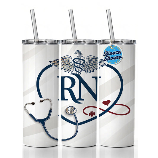 RN Registered Nurse Nursing Skinny Tumbler 20oz with Straw Insulated Water Bottle Gift