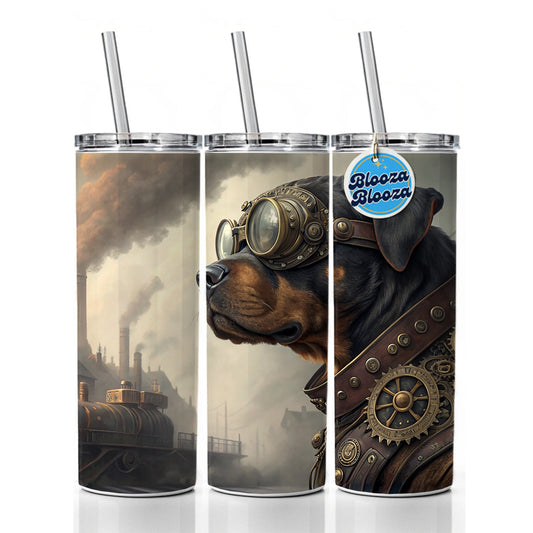 Rottweiler Dog Steampunk Skinny Tumbler 20oz with Straw Insulated Water Bottle Gift