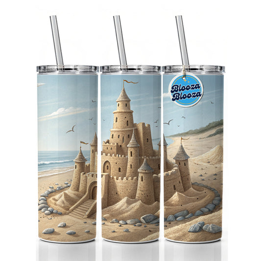 Sandcastle On Beach Skinny Tumbler 20oz with Straw Insulated Water Bottle Gift