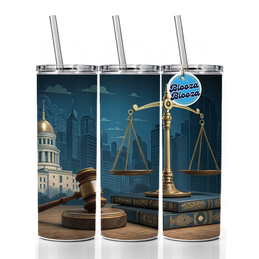 Scales Of Justice Legal Lawyer Judge Skinny Tumbler 20oz with Straw Insulated Water Bottle Gift