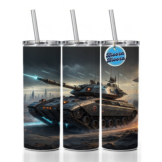 Sci-Fi Tank In Battle Skinny Tumbler 20oz with Straw Insulated Water Bottle Gift