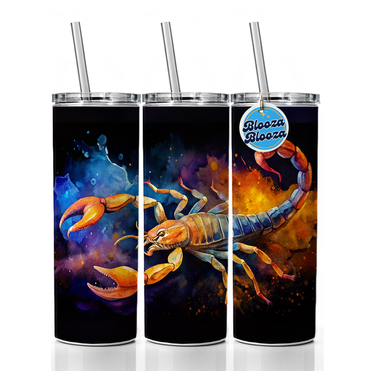 Scorpion Watercolor Black Background Skinny Tumbler 20oz with Straw Insulated Water Bottle Gift