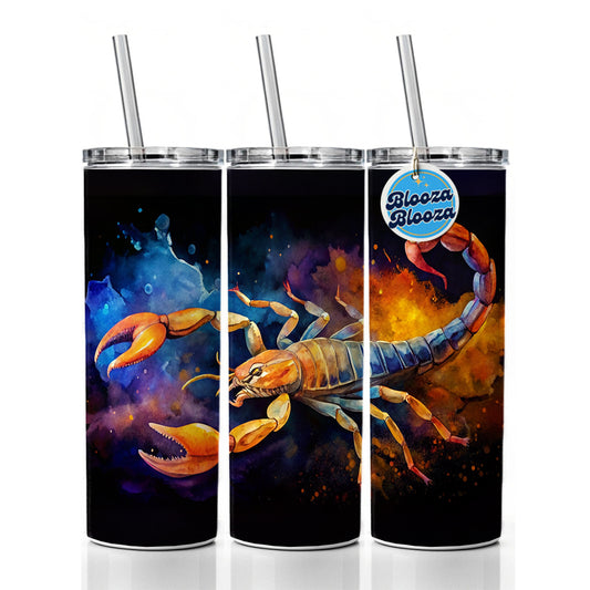 Scorpion Watercolor Black Background Skinny Tumbler 20oz with Straw Insulated Water Bottle Gift
