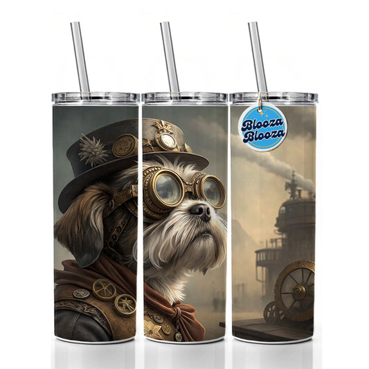 Shih Tzu Dog Steampunk Skinny Tumbler 20oz with Straw Insulated Water Bottle Gift