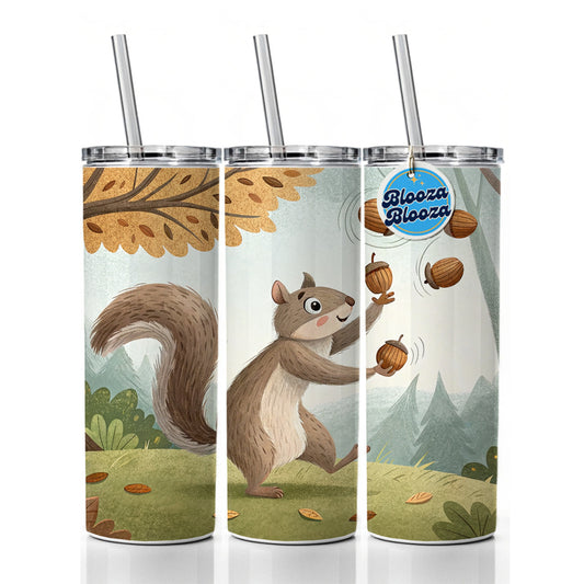 Squirrel Juggling His Acorns Nuts Skinny Tumbler 20oz with Straw Insulated Water Bottle Gift