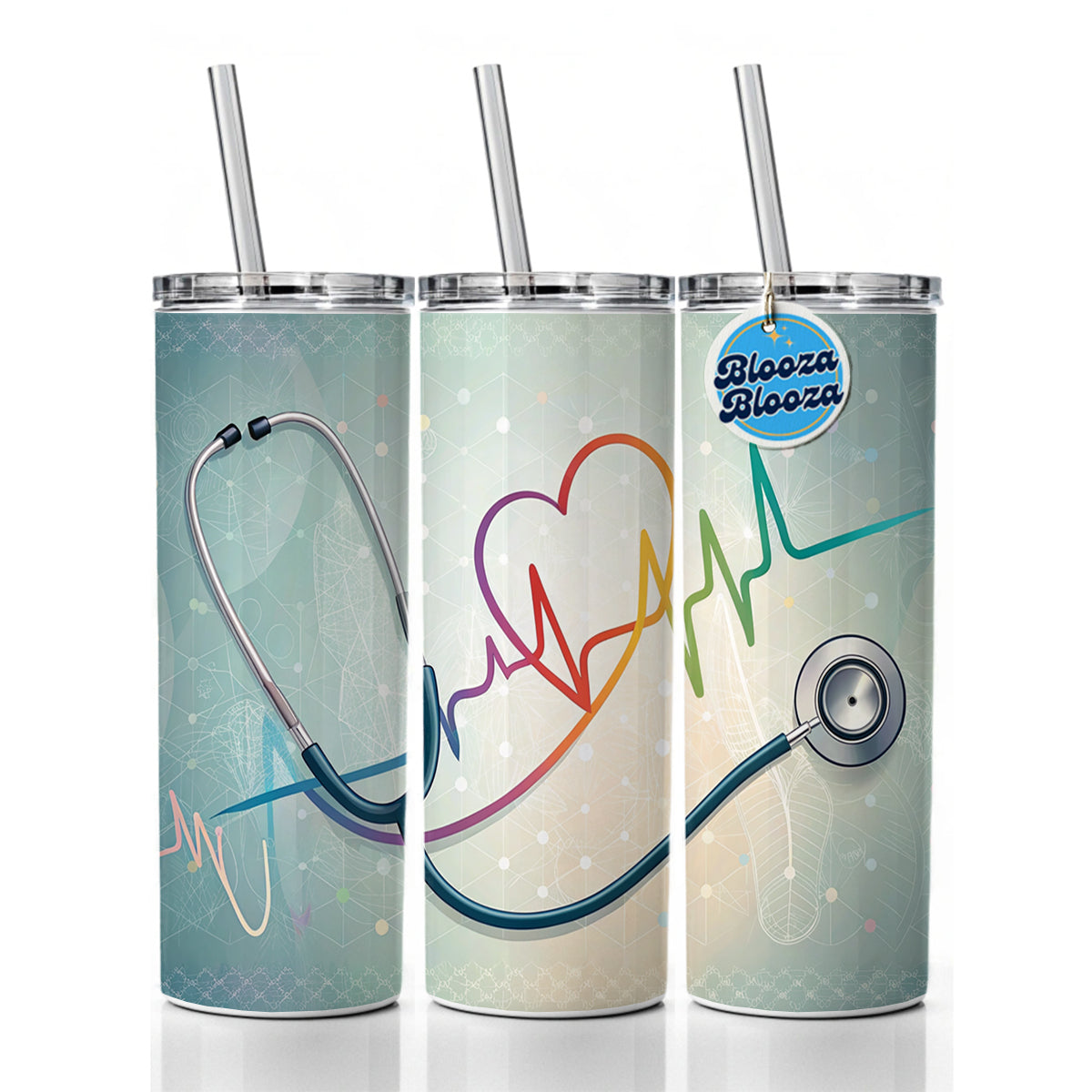 Stethoscope Heartbeat Medical Doctor Nurse EMT Skinny Tumbler 20oz with Straw Insulated Water Bottle Gift