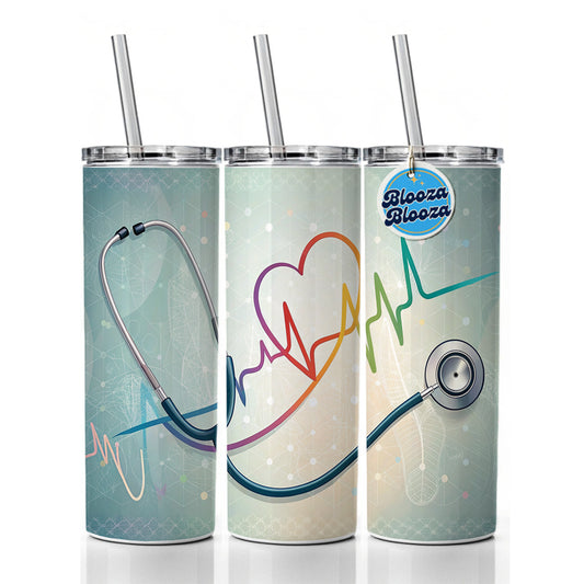 Stethoscope Heartbeat Medical Doctor Nurse EMT Skinny Tumbler 20oz with Straw Insulated Water Bottle Gift