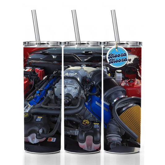 Supercharged V8 Engine Red Sports Muscle Car Skinny Tumbler 20oz with Straw Insulated Water Bottle Gift