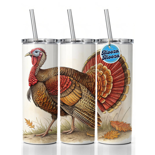 Tom Gobbler Male Turkey Illustration Skinny Tumbler 20oz with Straw Insulated Water Bottle Gift