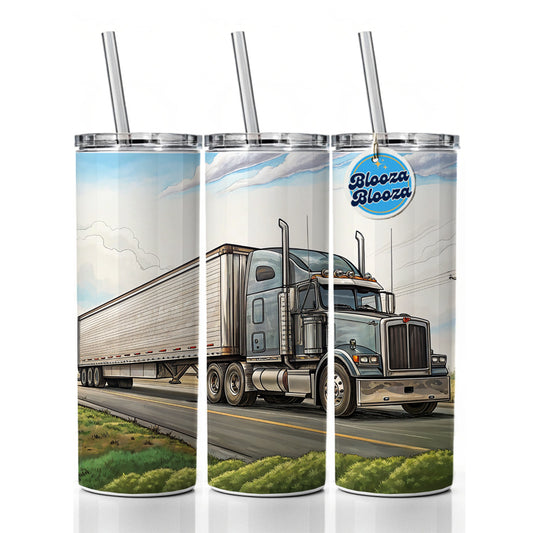 Tractor Trailer Semi Big Rig Truck Skinny Tumbler 20oz with Straw Insulated Water Bottle Gift