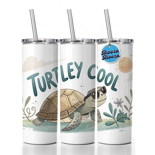 Turtley Cool Turtle Wearing Sunglasses Totally Skinny Tumbler 20oz with Straw Insulated Water Bottle Gift