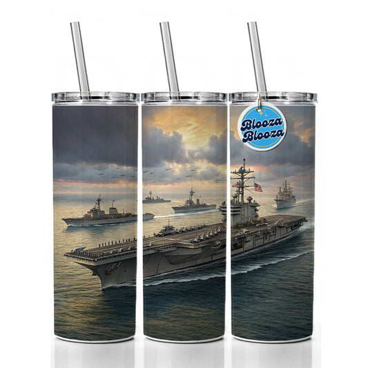 US Navy Carrier Strike Group At Sea Illustration Skinny Tumbler 20oz with Straw Insulated Water Bottle Gift