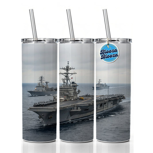 US Navy Carrier Strike Group Escorts At Sea Skinny Tumbler 20oz with Straw Insulated Water Bottle Gift