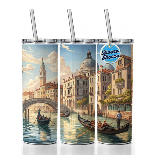 Venice Italy Canal Gondolas Skinny Tumbler 20oz with Straw Insulated Water Bottle Gift