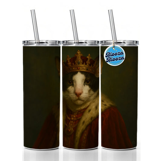 Vintage Cat King Fantasy Painting Skinny Tumbler 20oz with Straw Insulated Water Bottle Gift