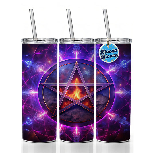 Wiccan Purple Pentagram Evil Summoning Circle Skinny Tumbler 20oz with Straw Insulated Water Bottle Gift