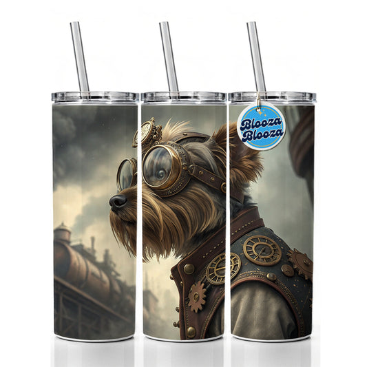 Yorkshire Terrier Yorkie Dog Steampunk Skinny Tumbler 20oz with Straw Insulated Water Bottle Gift