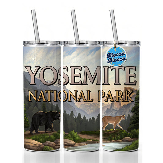 Yosemite National Park Animals Skinny Tumbler 20oz with Straw Insulated Water Bottle Gift