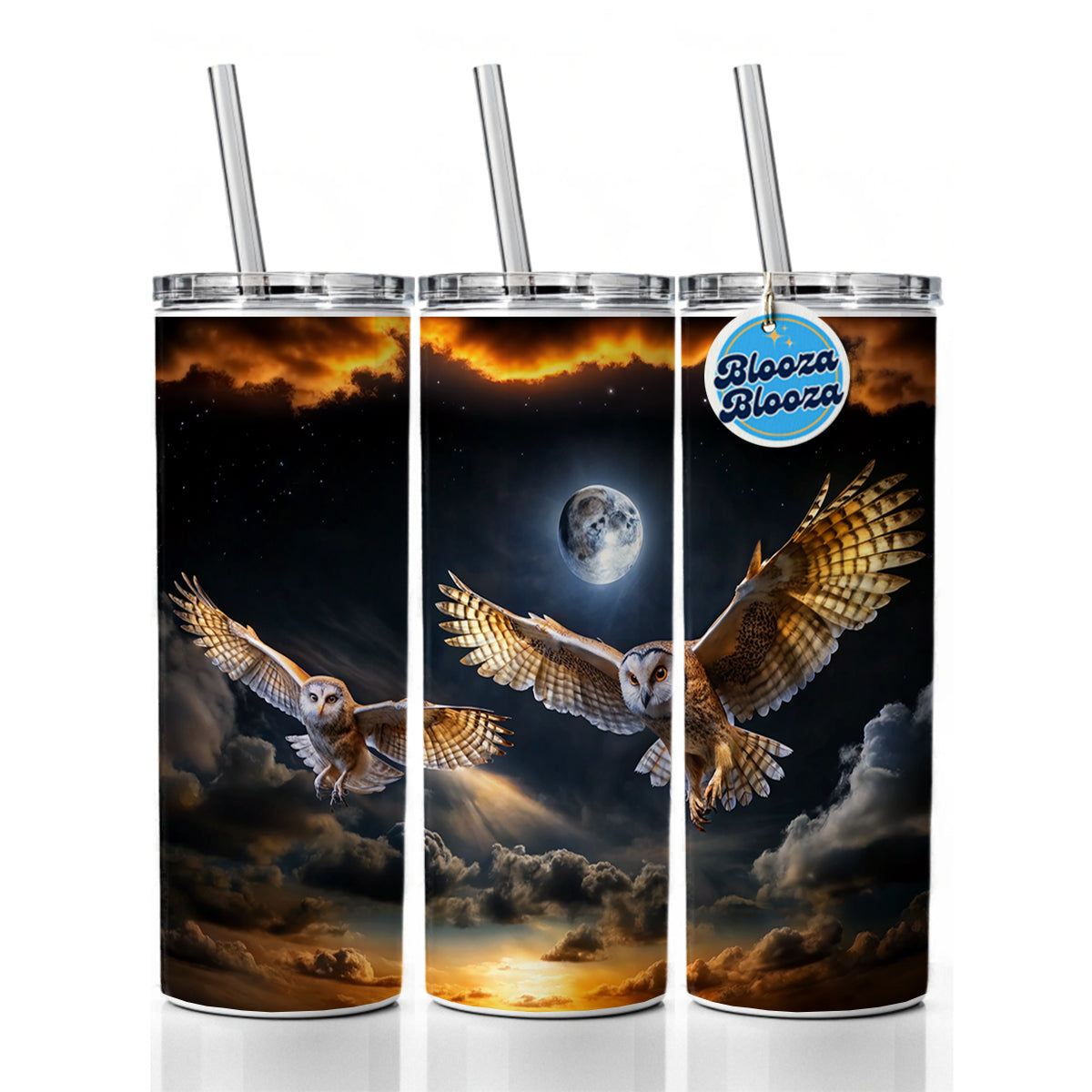 Barn Owls Flying At Night Skinny Tumbler 20oz with Straw Insulated Water Bottle Gift