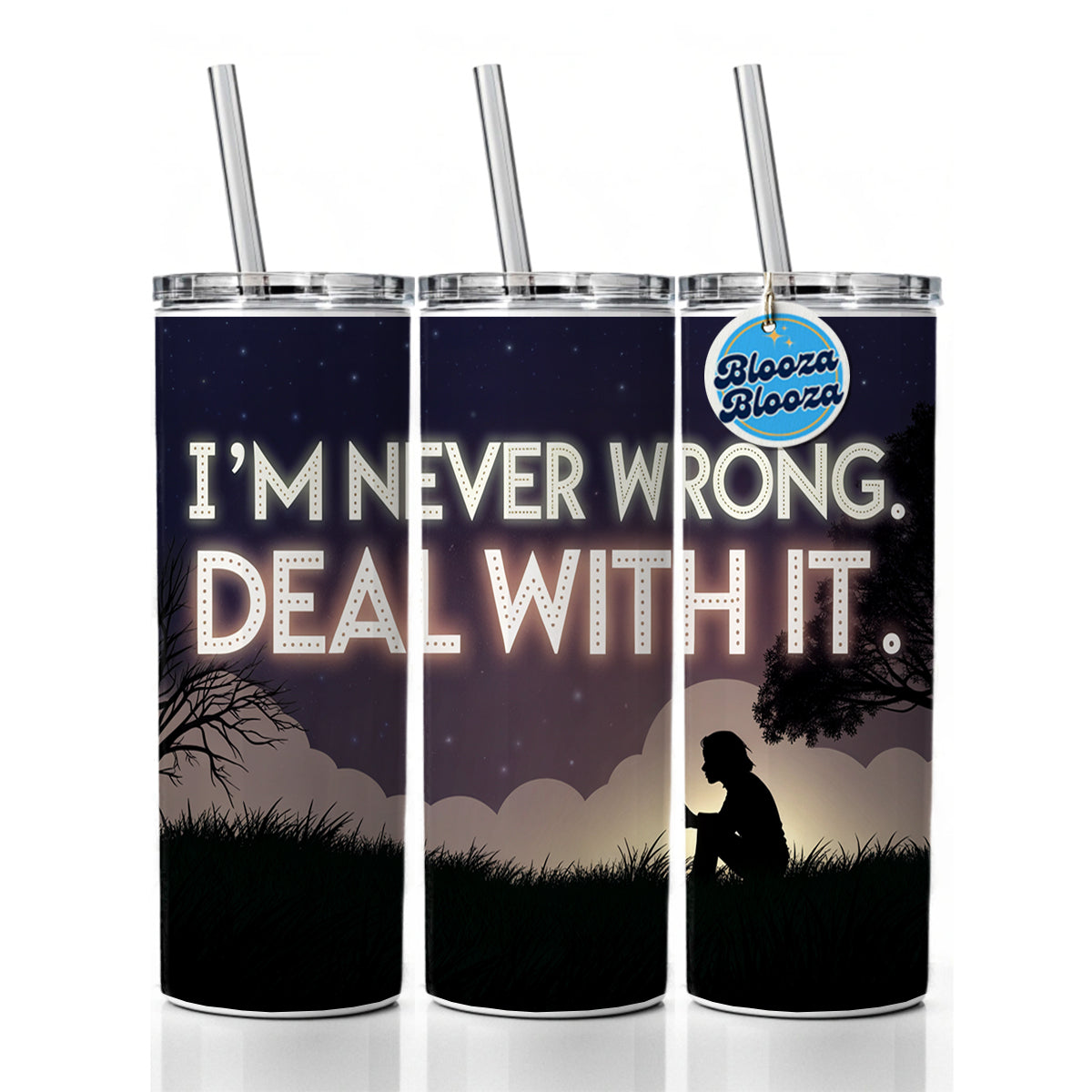 I'm Never Wrong Deal With It Funny Skinny Tumbler 20oz with Straw Insulated Water Bottle Gift