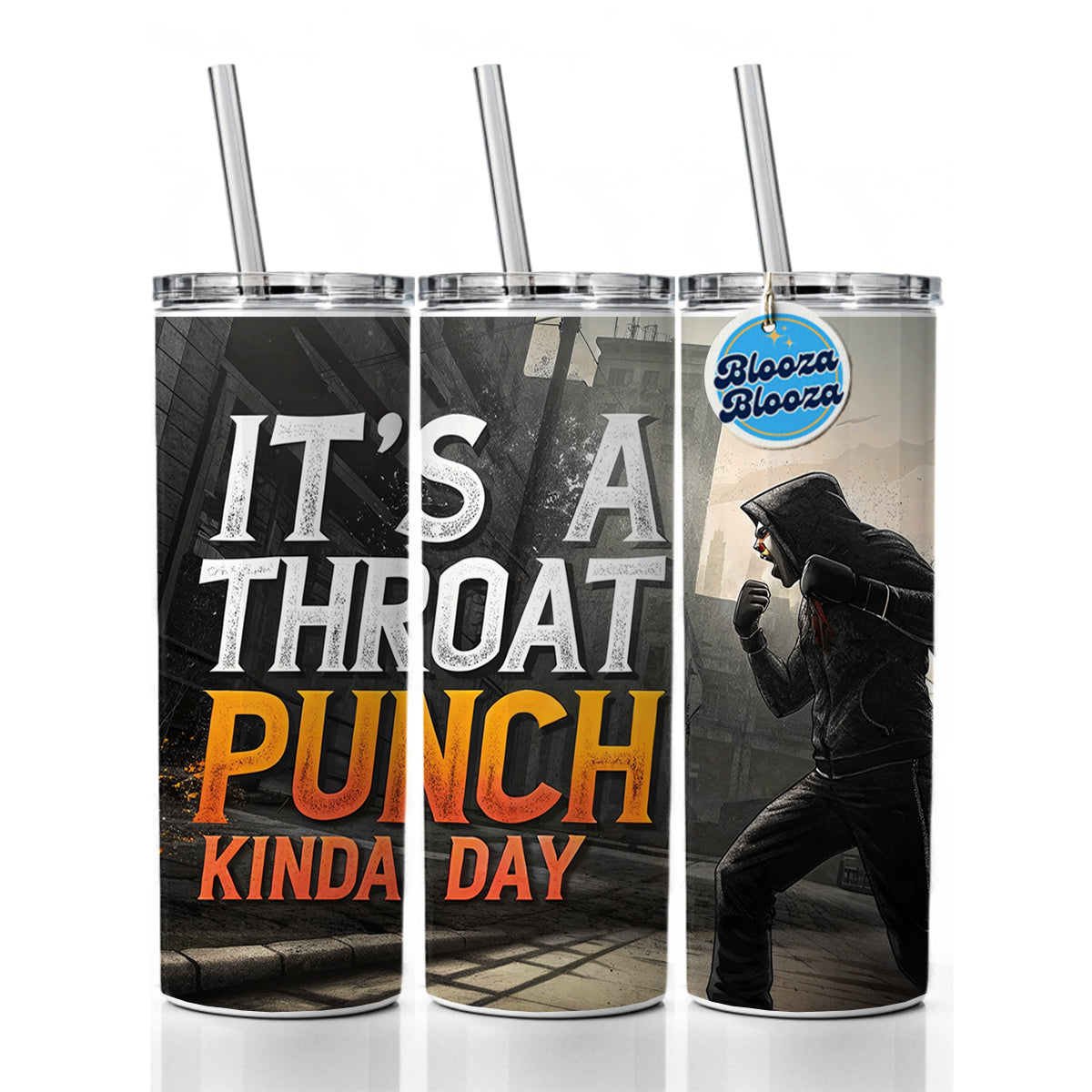 It's A Throat Punch Kinda Day Funny Skinny Tumbler 20oz with Straw Insulated Water Bottle Gift