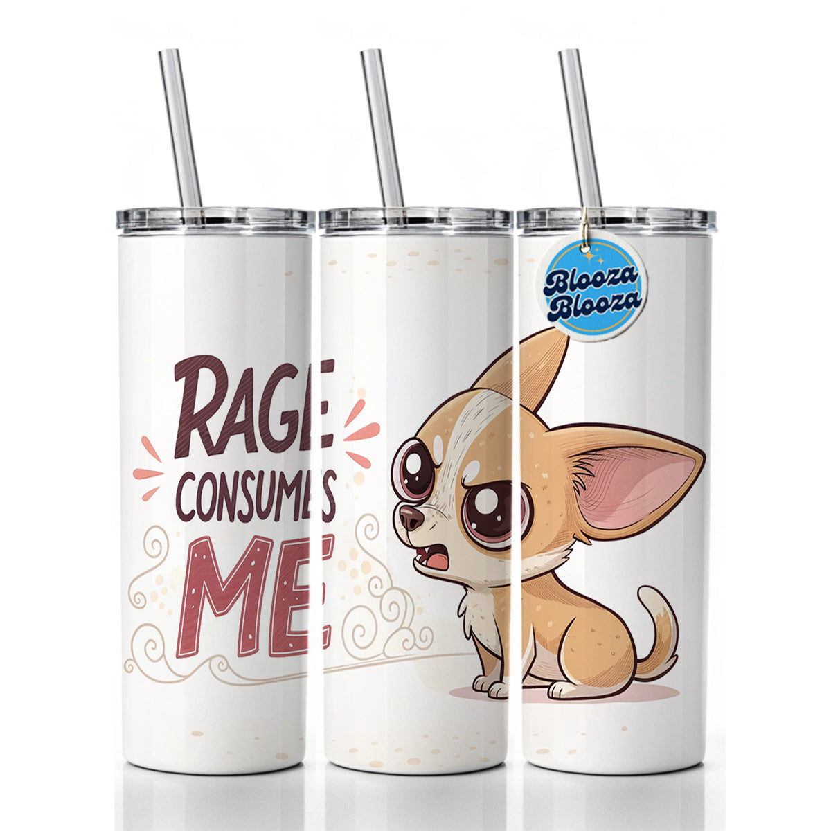Rage Consumes Me Funny Cute Chihuahua Cartoon Skinny Tumbler 20oz with Straw Insulated Water Bottle Gift