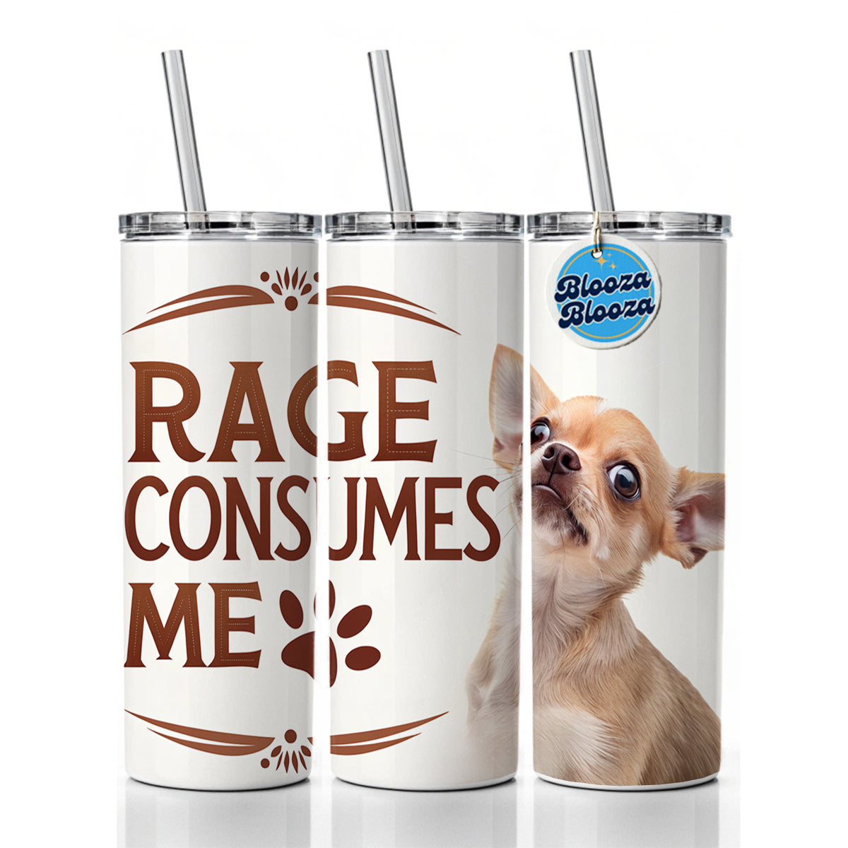 Rage Consumes Me Funny Cute Chihuahua Skinny Tumbler 20oz with Straw Insulated Water Bottle Gift