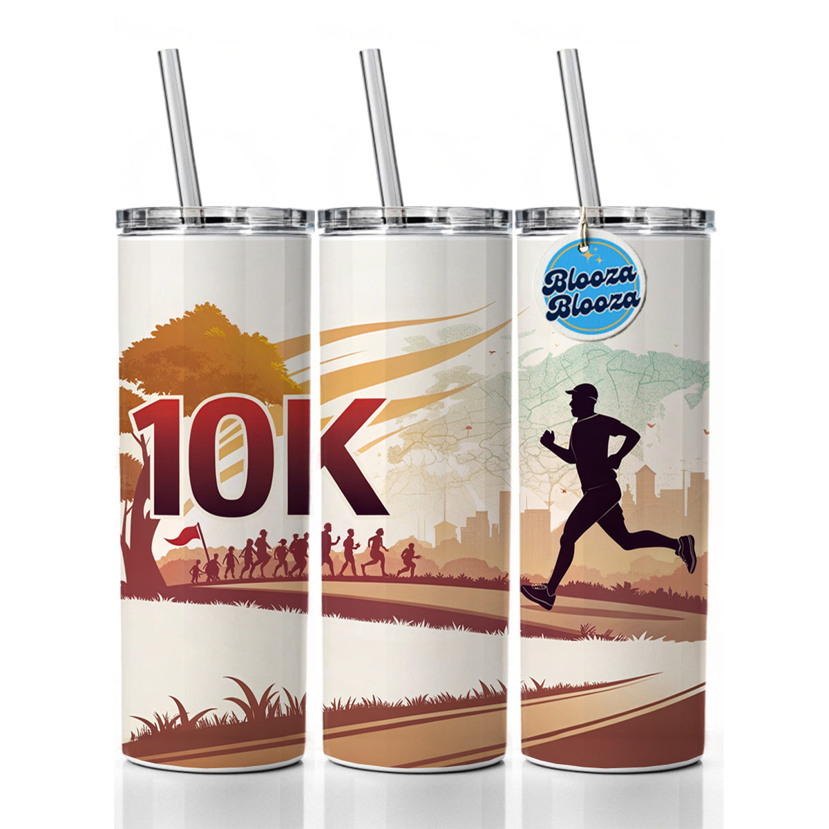 10k Marathon Running Jogging Skinny Tumbler 20oz with Straw Insulated Water Bottle Gift