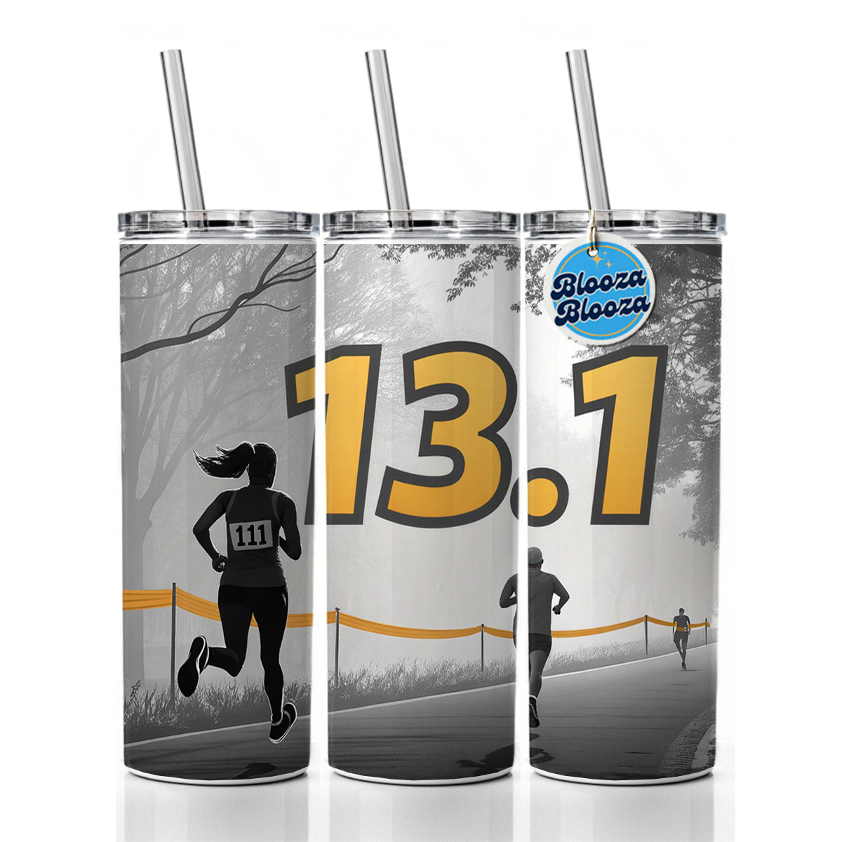 13.1 Marathon Running Jogging Skinny Tumbler 20oz with Straw Insulated Water Bottle Gift