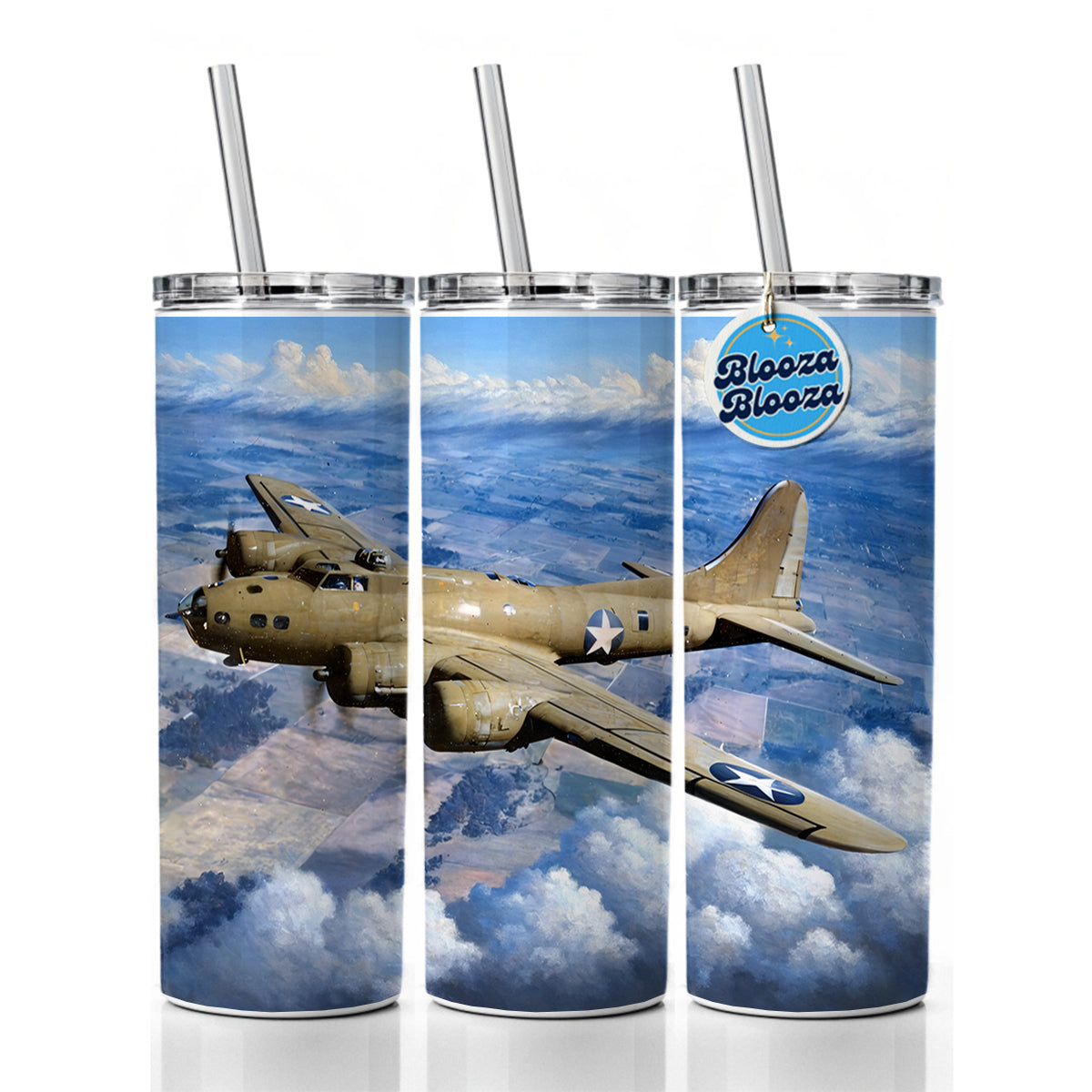 B-17 Flying Fortress WWII United States Air Force Heavy Bomber Skinny Tumbler 20oz with Straw Insulated Water Bottle Gift
