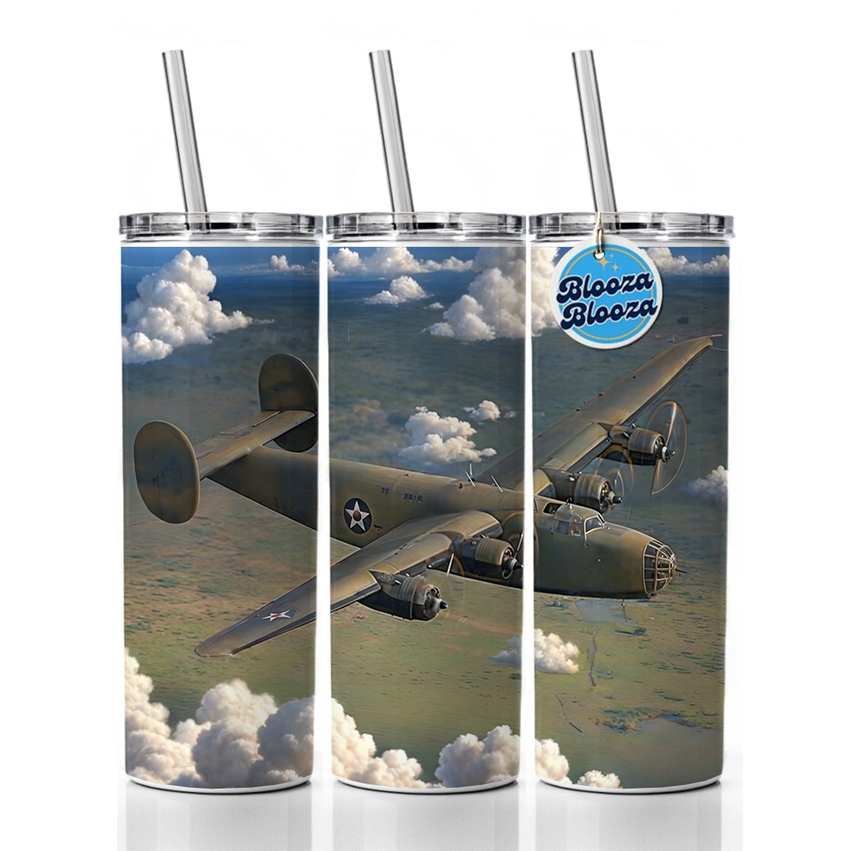 B-24 Liberator Bomber WWII United States Air Force Heavy Bomber Skinny Tumbler 20oz with Straw Insulated Water Bottle Gift