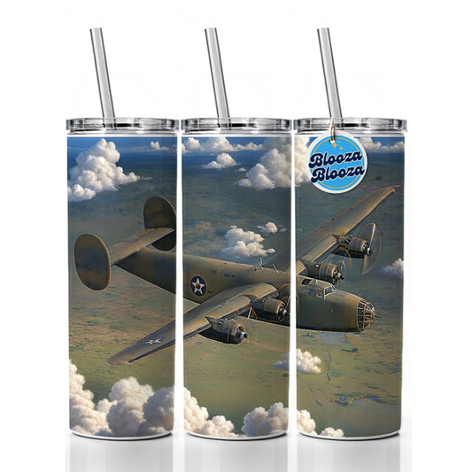 B-24 Liberator Bomber WWII United States Air Force Heavy Bomber Skinny Tumbler 20oz with Straw Insulated Water Bottle Gift