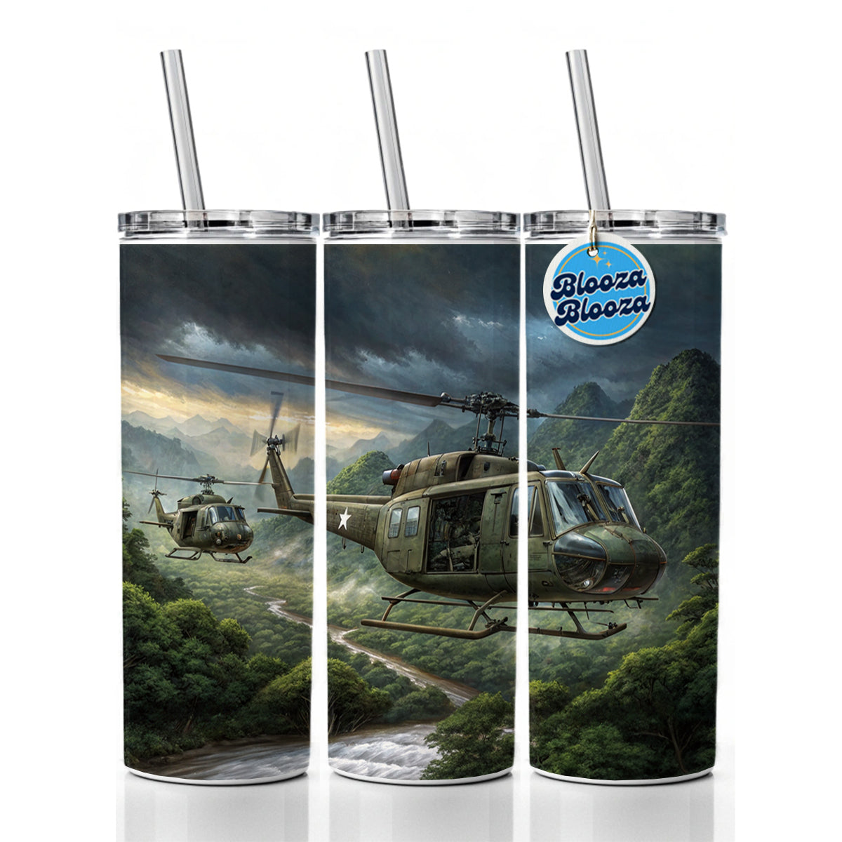 Bell UH-1 Iroquois Huey Helicopters Over Vietnam Skinny Tumbler 20oz with Straw Insulated Water Bottle Gift