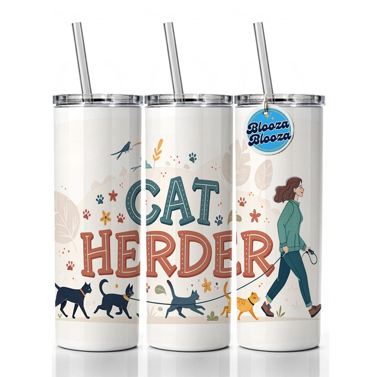 Cat Herder Herding Funny Skinny Tumbler 20oz with Straw Insulated Water Bottle Gift