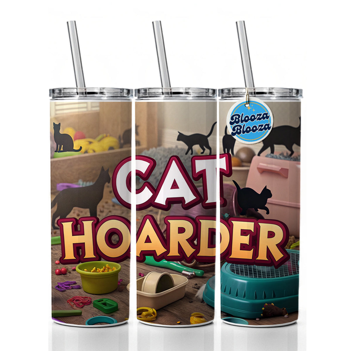 Cat Hoarder Funny Skinny Tumbler 20oz with Straw Insulated Water Bottle Gift