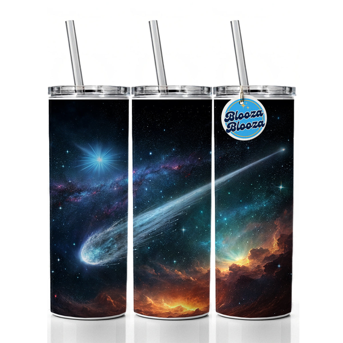 Comet Moving Through Space Skinny Tumbler 20oz with Straw Insulated Water Bottle Gift