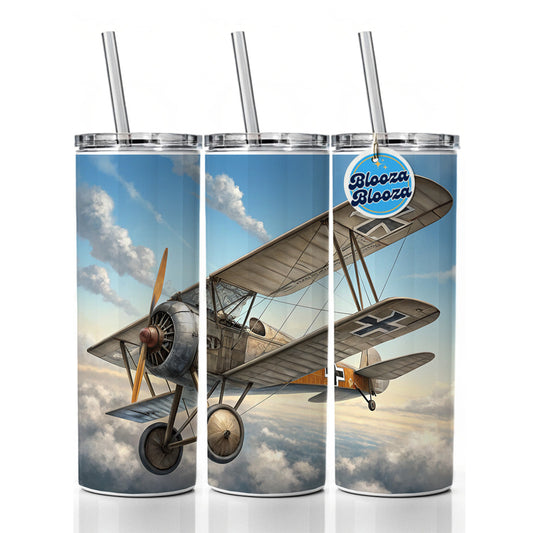 German WWI Biplane In Flight Skinny Tumbler 20oz with Straw Insulated Water Bottle Gift