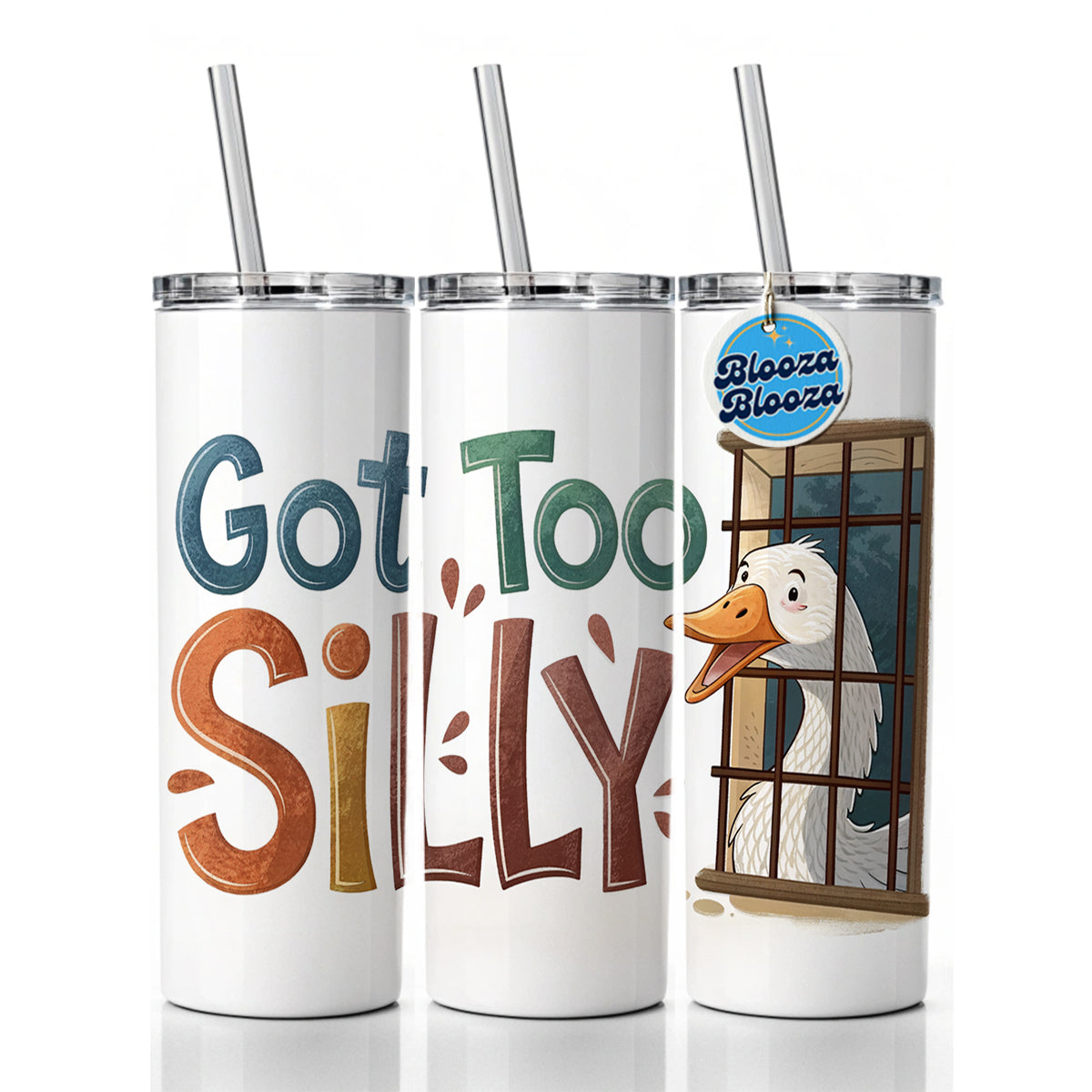 Got Too Silly Funny Goose Behind Bars Skinny Tumbler 20oz with Straw Insulated Water Bottle Gift