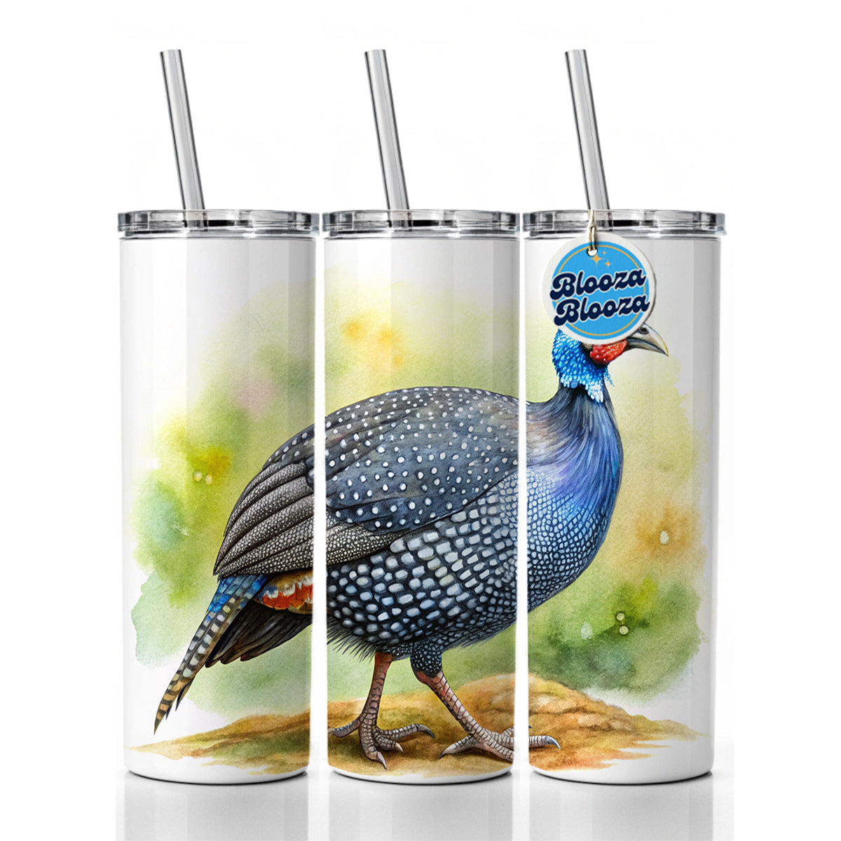 Guinea Fowl Colorful Watercolor Skinny Tumbler 20oz with Straw Insulated Water Bottle Gift