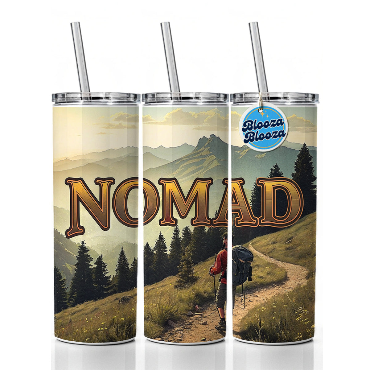 Hiking Nomad Funny Hiker in Wilderness Mountains Forest Skinny Tumbler 20oz with Straw Insulated Water Bottle Gift