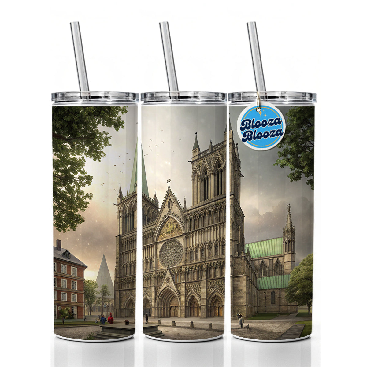 Nidaros Cathedral Church Trondheim Norway Skinny Tumbler 20oz with Straw Insulated Water Bottle Gift