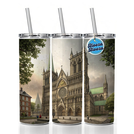 Nidaros Cathedral Church Trondheim Norway Skinny Tumbler 20oz with Straw Insulated Water Bottle Gift
