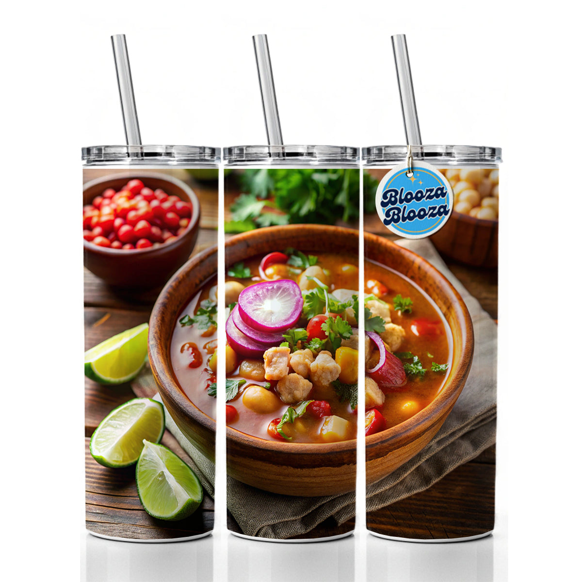Pozole Posole Traditional Mexican Stew Skinny Tumbler 20oz with Straw Insulated Water Bottle Gift
