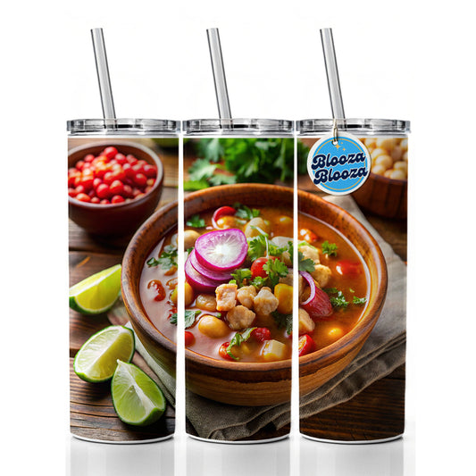 Pozole Posole Traditional Mexican Stew Skinny Tumbler 20oz with Straw Insulated Water Bottle Gift